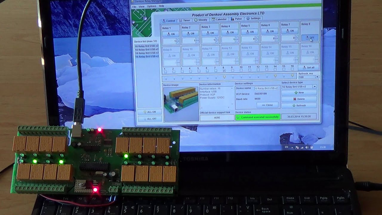 USB 16 Channel Relay Module - RS232 serial controlled, DRM software