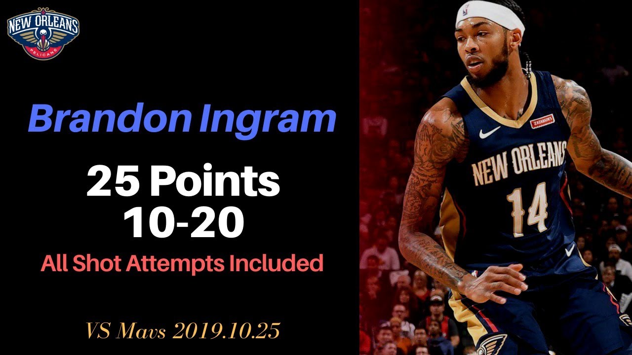 Brandon Ingram 25 Points, 10-20 FG all shot attempts included 2019.10.25 vs Mavs