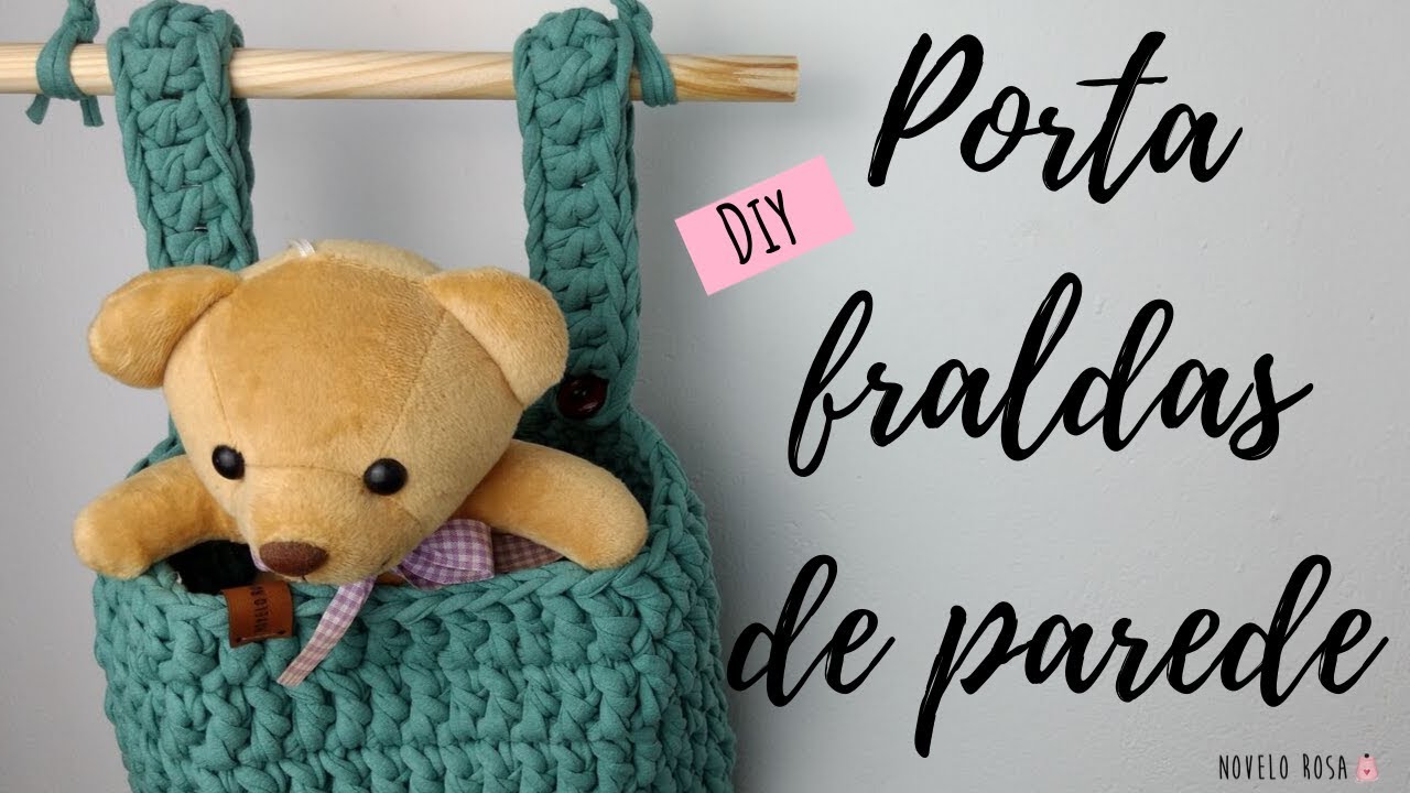 Porta Fraldas/Trecos de parede - Fio de malha _ Novelo Rosa