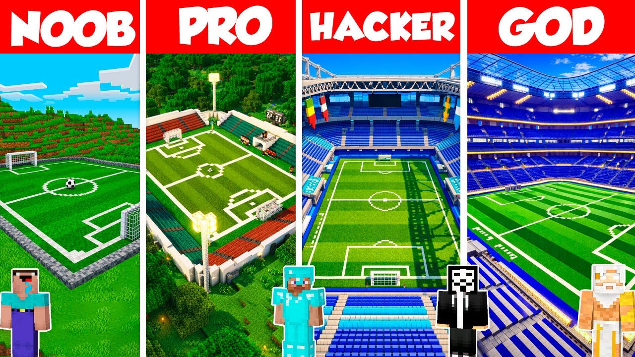 Soccer FootBall Stadium Build Battle Challenge - Noob vs Pro vs Hacker vs God - Minecraft Animation