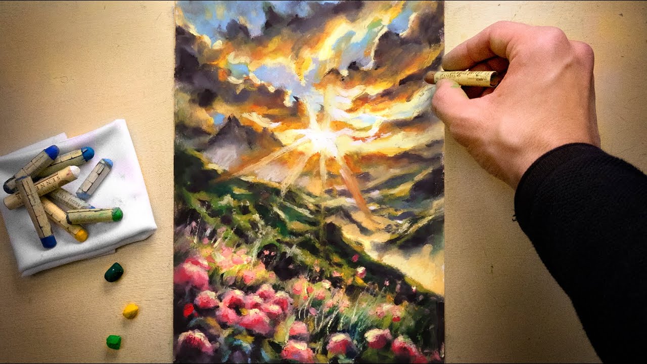 ASMR Sunrise Drawing with Pastels (No Talking)