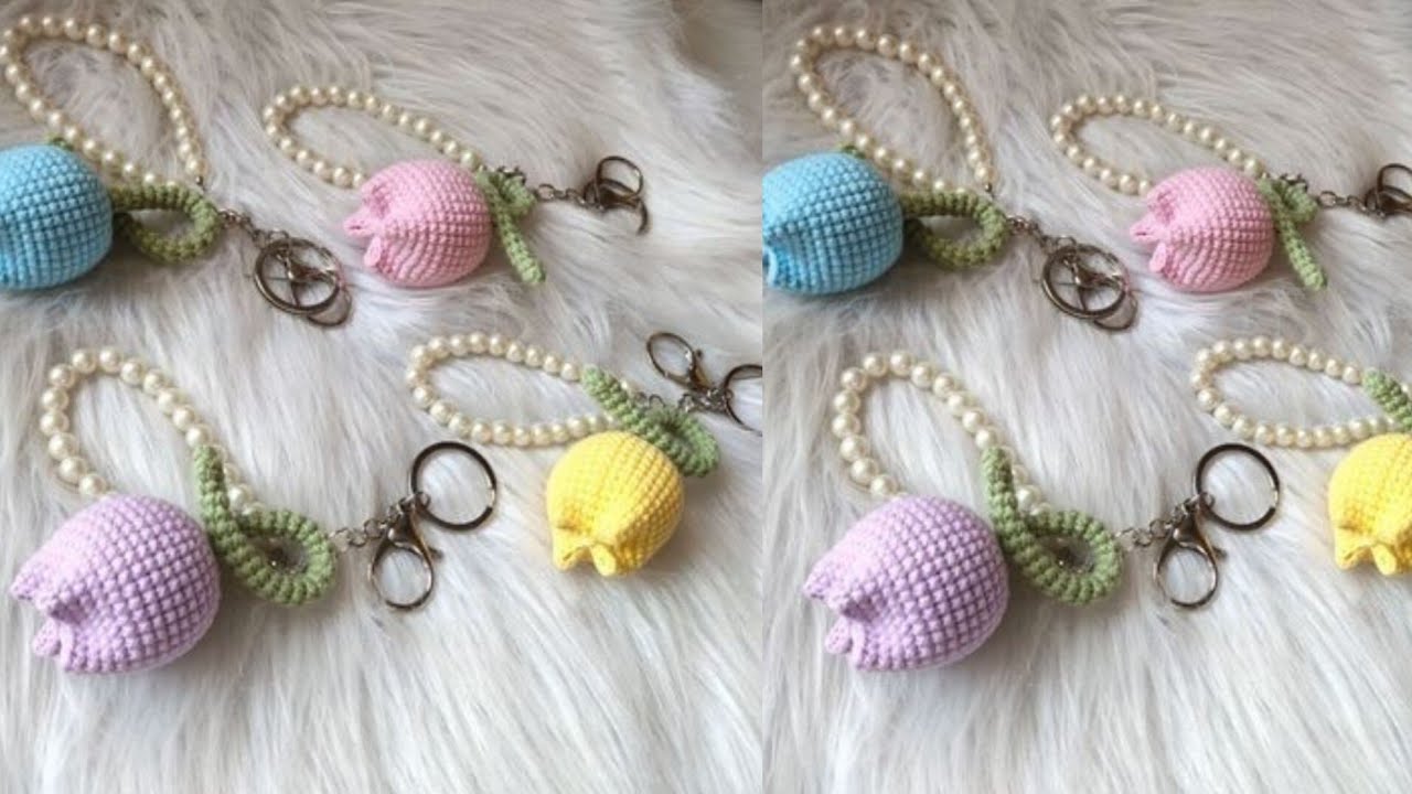How to Crochet Tulip🌷Flower Keychains ll Crochet Keychain Tutorial ll