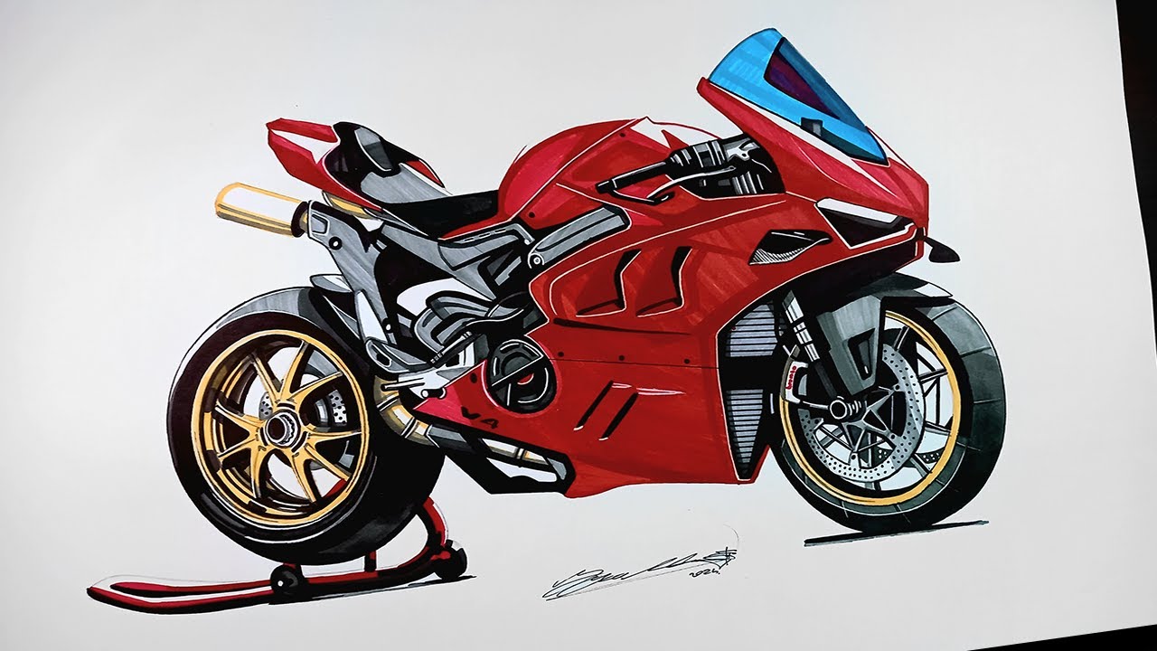 Motorcycle Drawing : Ducati Panigale V4 | Time Lapse