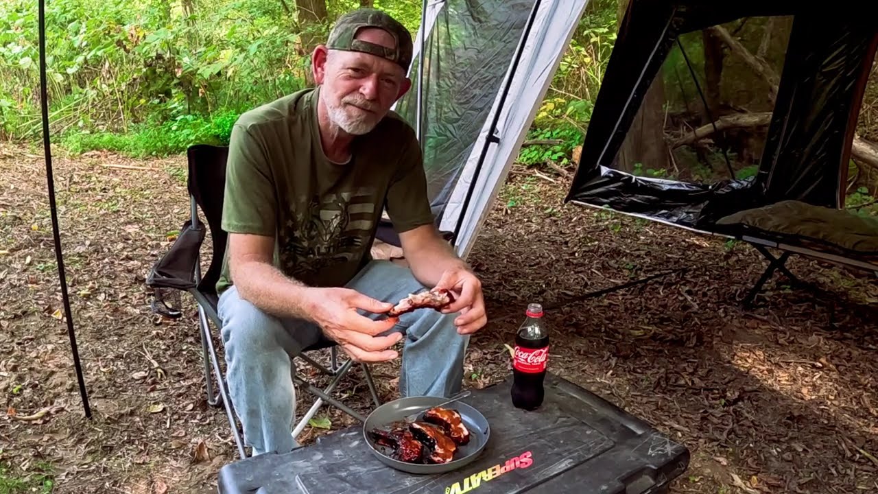 The big catfish are biting! - Primitive tent camping on the Tug River - BBQ baby back ribs
