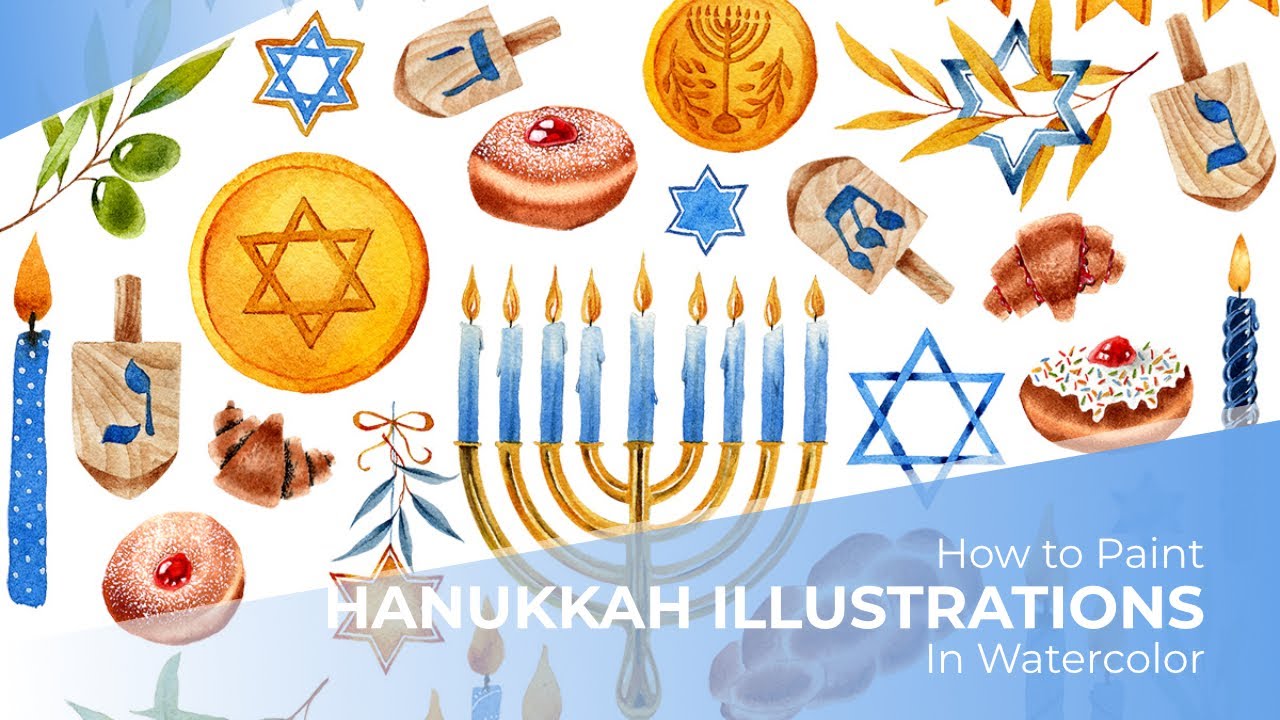How to Paint Hanukkah Illustrations in Watercolor - Tutorial Preview