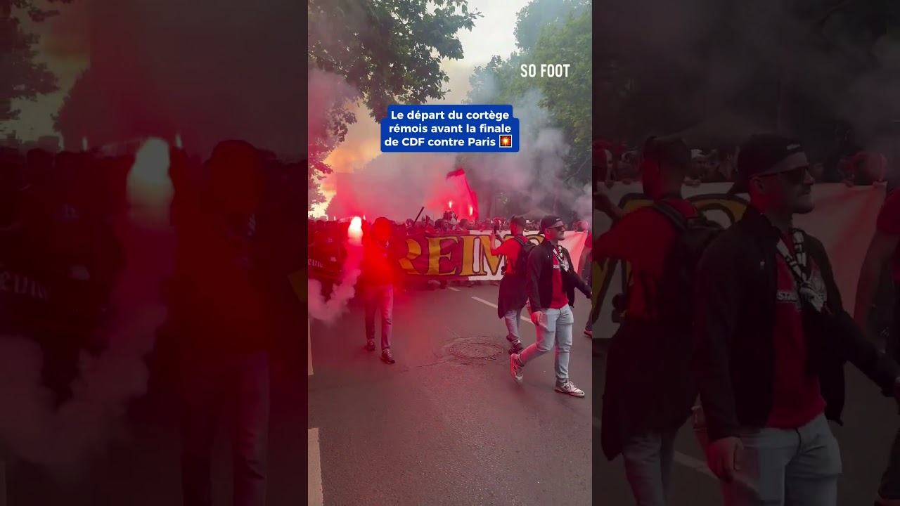 Les supporters r&eacute;mois se dirigent vers le Stade de France avant la finale contre le PSG 🎇 #reims