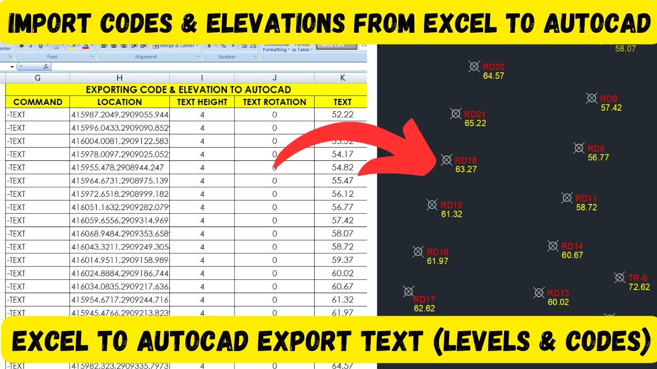 Импорт текста из Excel в AutoCAD | Импорт текста высот из Excel в AutoCAD
