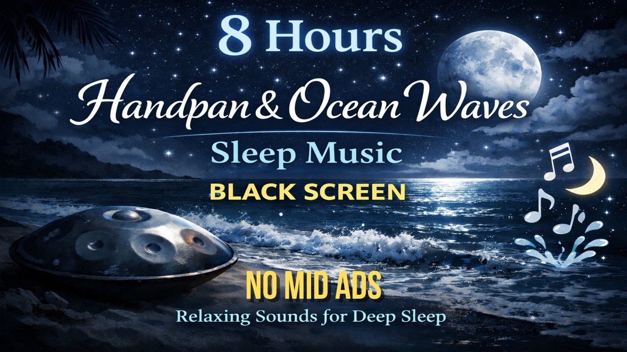 BLACK SCREEN Handpan Ocean Waves | Relaxing Music to Calm Your Mind & Help You Fall Into Deep Sleep