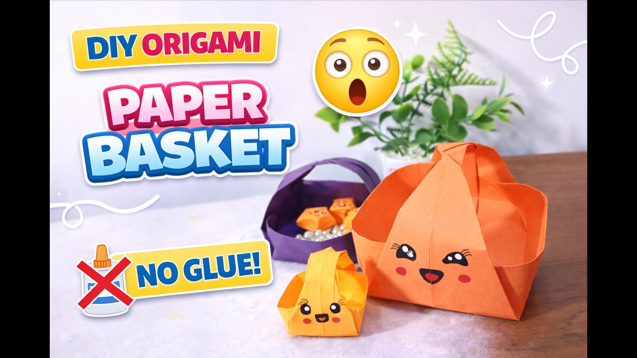 DIY Cute Origami Paper Basket 🧺  Easy No Glue Craft for Kids  ShaziqCraft