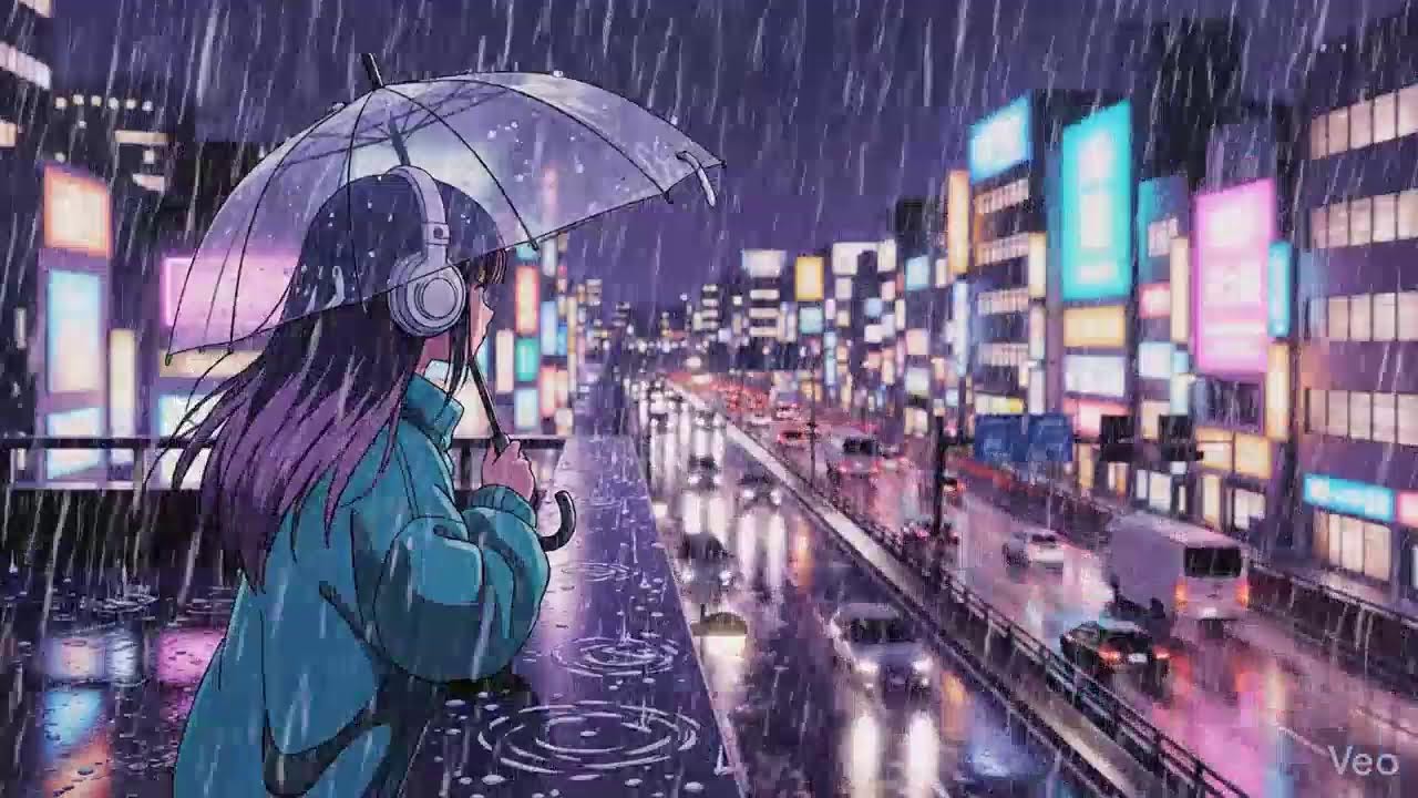 Calm Rainy Night 🌧️ Lofi Chillhop in Japanese Neon City
