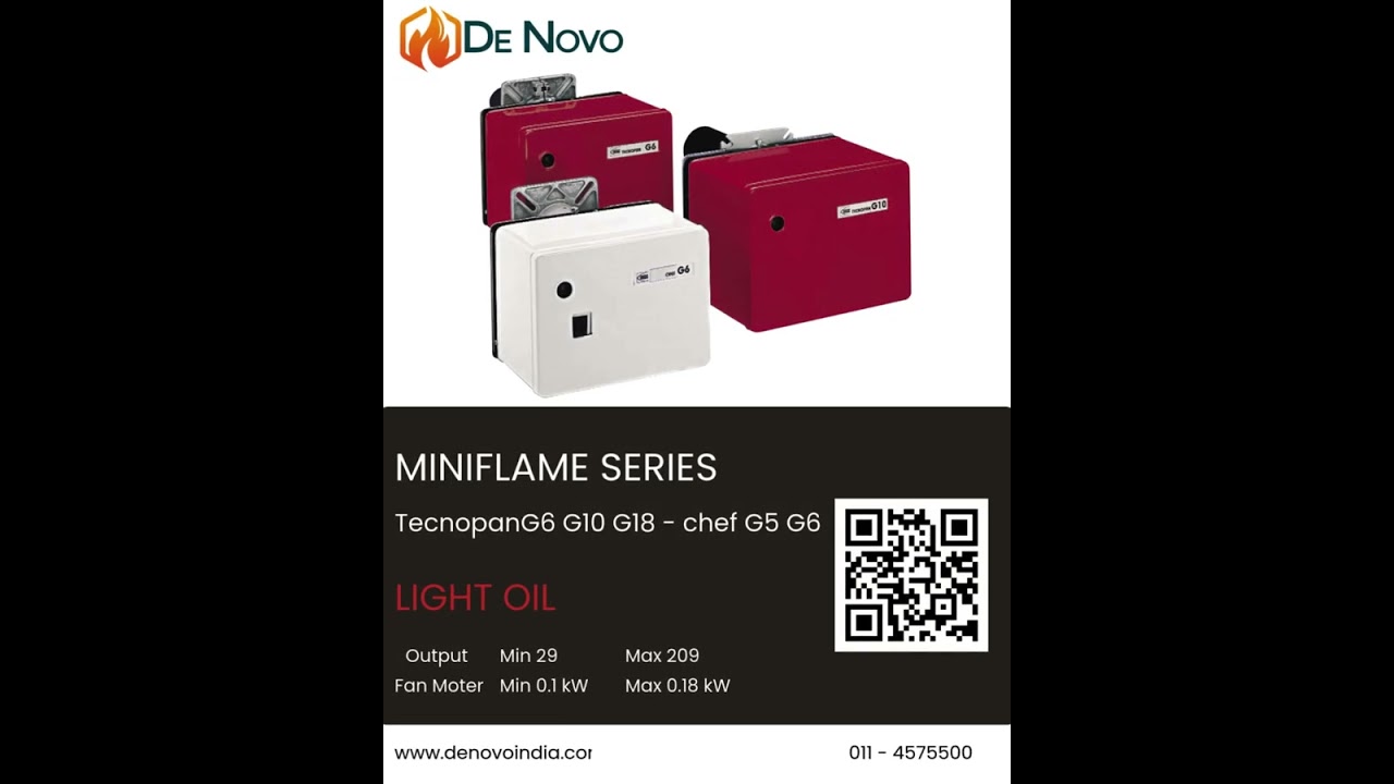 🔥 De Novo Miniflame Series Light Oil Burner – TecnoPan G6 / G10 / G18 | Chef G5 / G6
