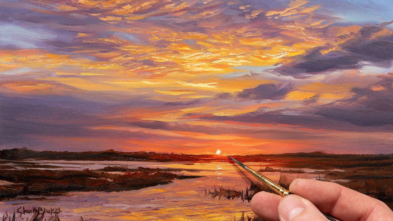 Colorful Sunset Over Water | Oil Painting Process