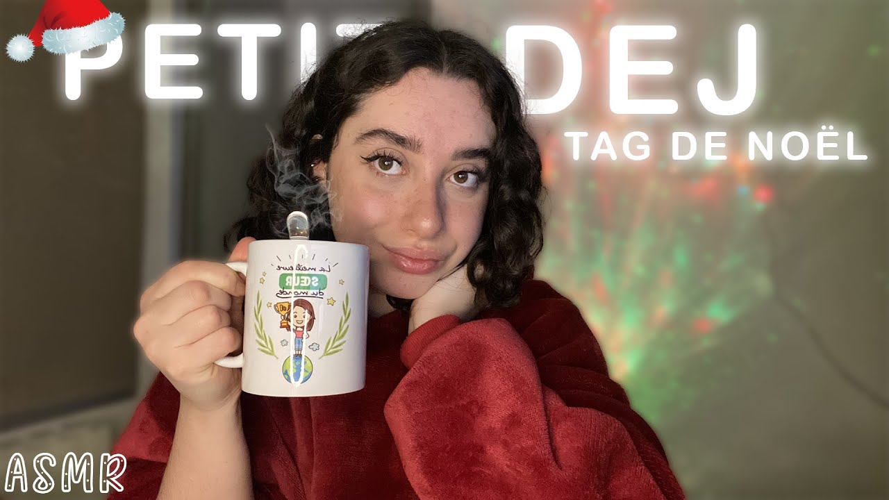 🌙 ASMR FRANÇAIS : JE PREND MON PETIT DÉJ ET JE RÉPONDS AU TAG DE NOËL🎄☕  (chuchotement, dégustation)