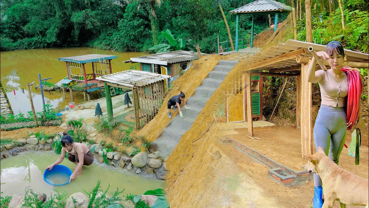 TIMELAPSE: From start to finish. BUILDING A WOODEN HOUSE & STONE AQUARIUM (Wooden House) by yourself