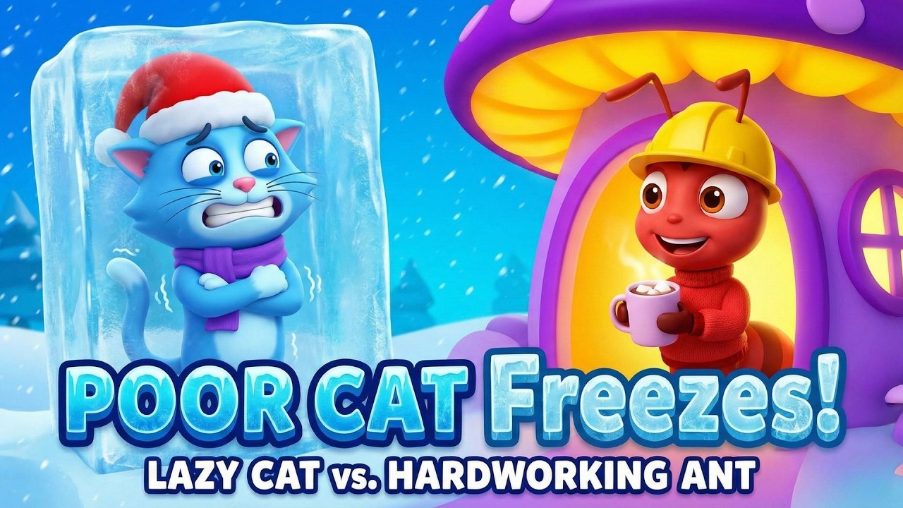 POOR CAT Freezes in Snow Storm! ❄️ Lazy Cat vs. Hardworking Ant | SunnySmiles Kids
