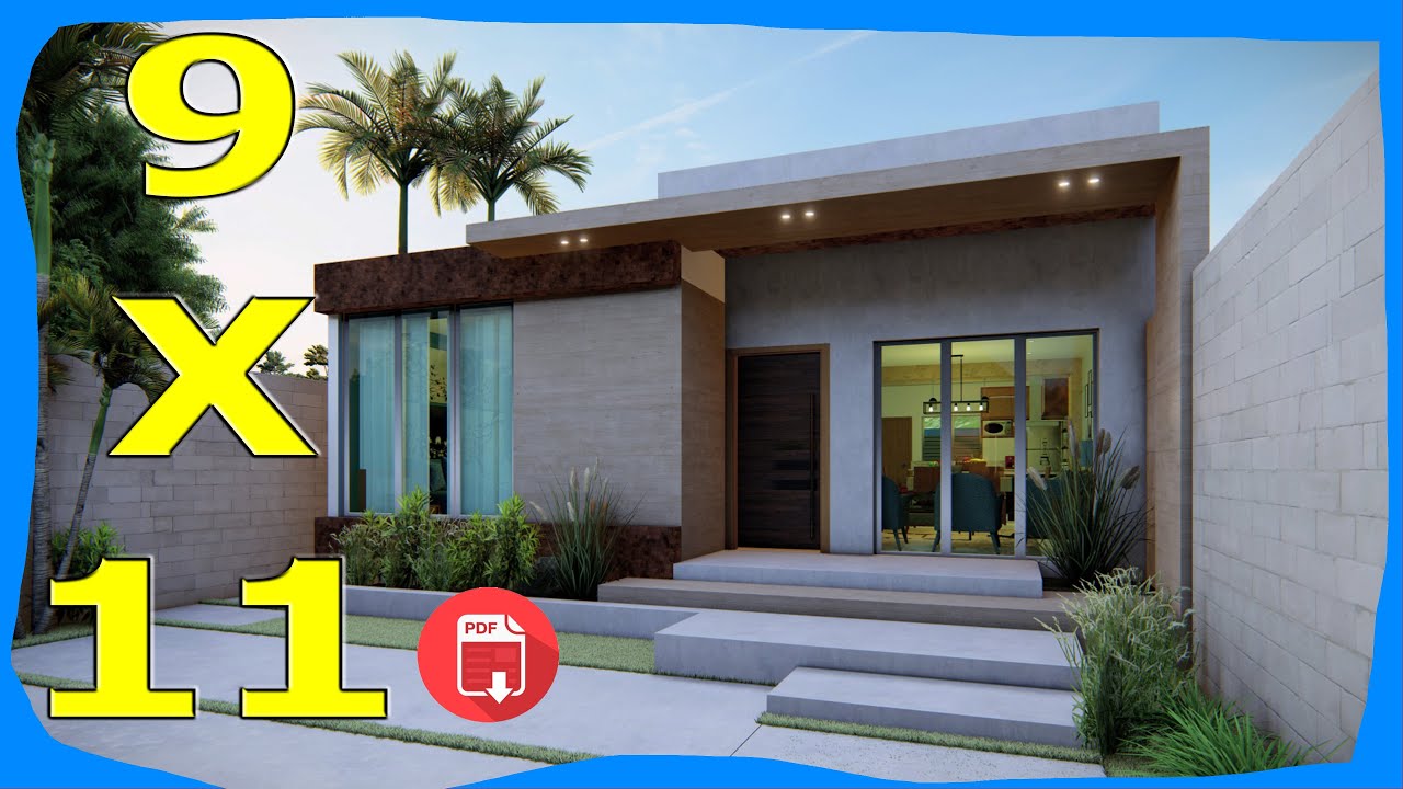 PLANO DE CASA DE 9x11 Metros con 2 DORMITORIOS (Fachadas de Casas Modernas)