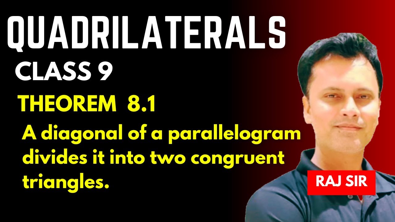 Theorem 8.1 A diagonal of a parallelogram divides it into two congruent triangles | Class 9