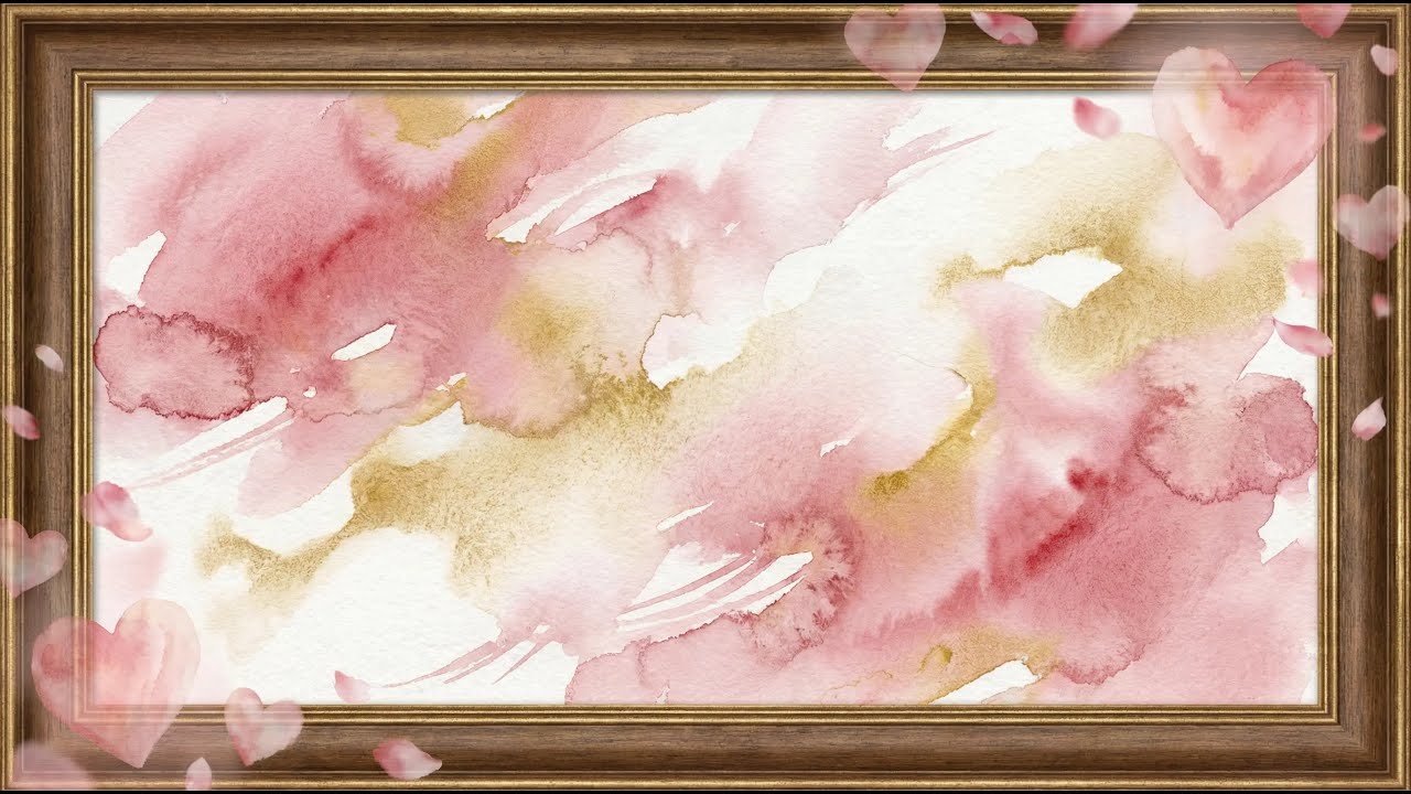 Romantic Watercolor Hearts Valentine’s Day Elegant TV Frame 4k Art for you TV No Sound 2H