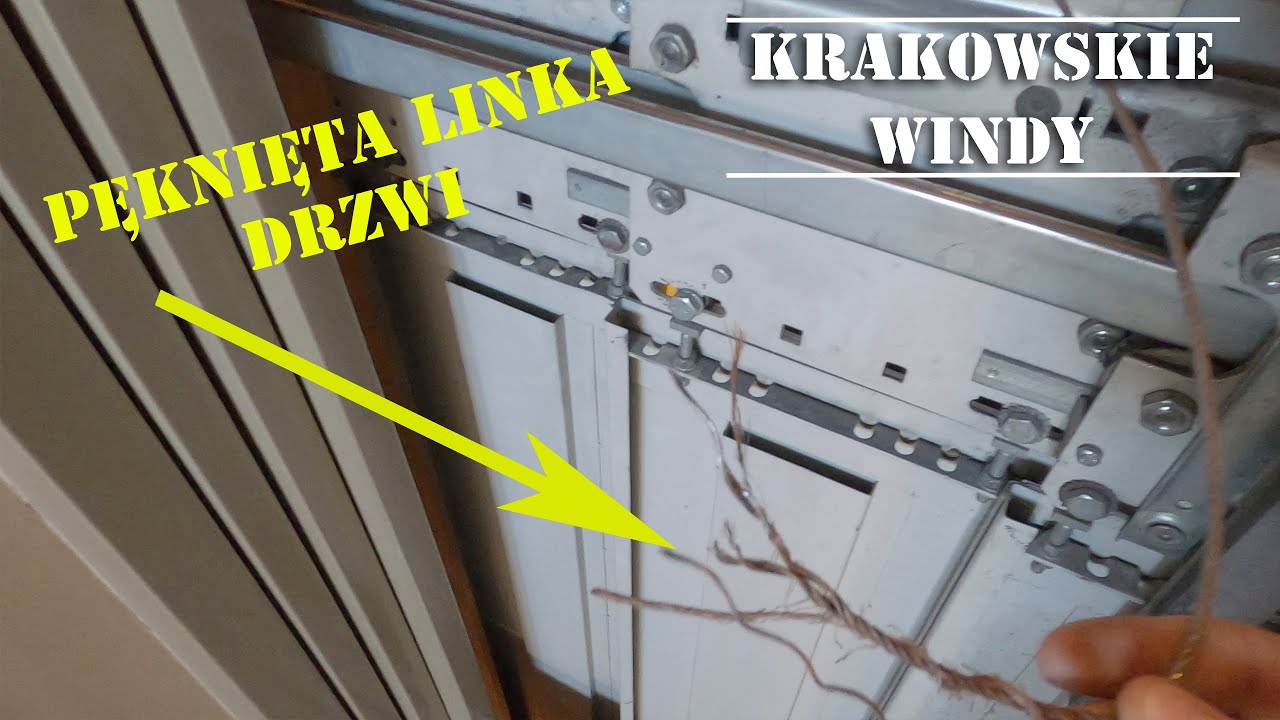 Pęknięta linka drzwi kabinowych. Awaria windy.
