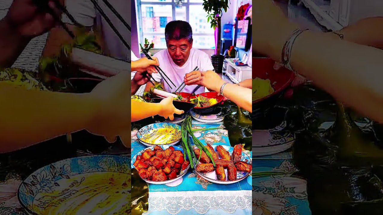Chinese family food eating with family 