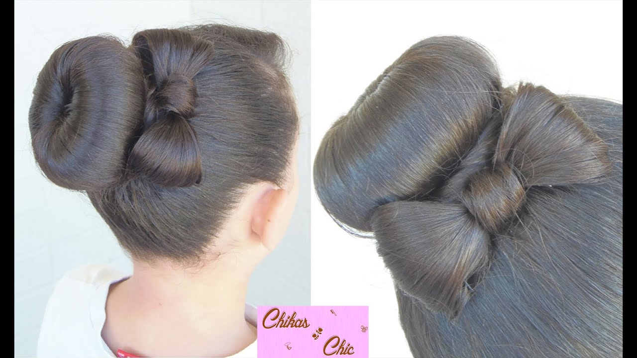 Hairstyle Donut Bun Bow!! | Updo Hairstyles | hair style with bow | Cute Girly Hairstyles