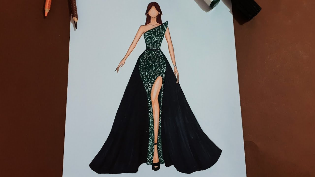 تعلم رسم فستان سهرة سهل للمبتدئين | how to draw a dress drawing tutorial | fashion illustration