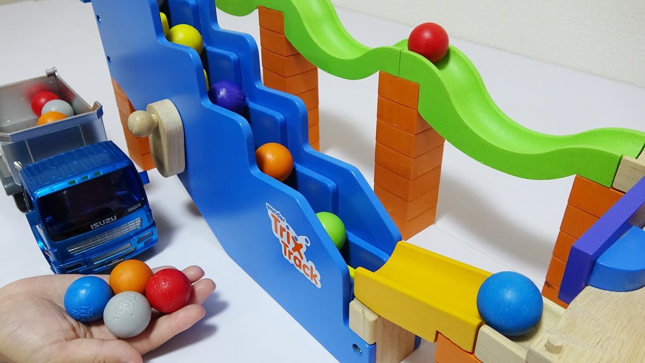 Marble Run Race ASMR ☆ Trix Track [Big ball] Wooden hand-cranked stairs course