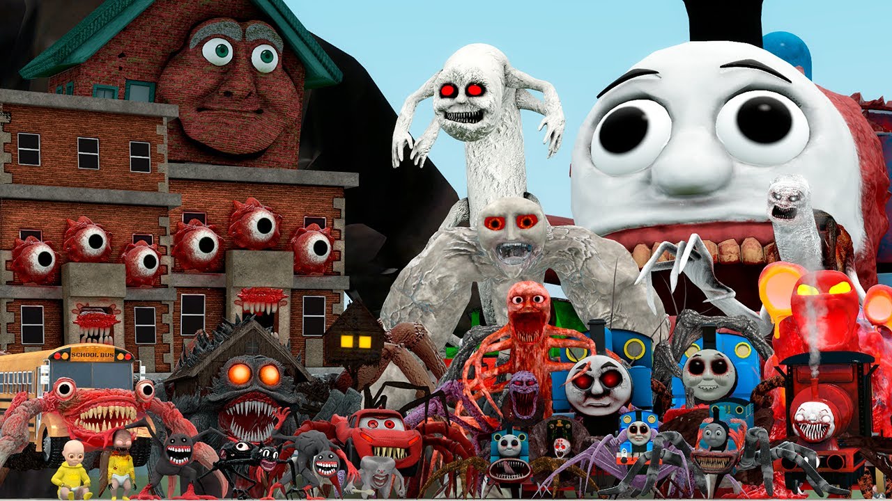 NEW MONSTER HOUSE FAMILY VS THOMAS THE TRAIN EXE CHARACTERS (Garry's Mod)