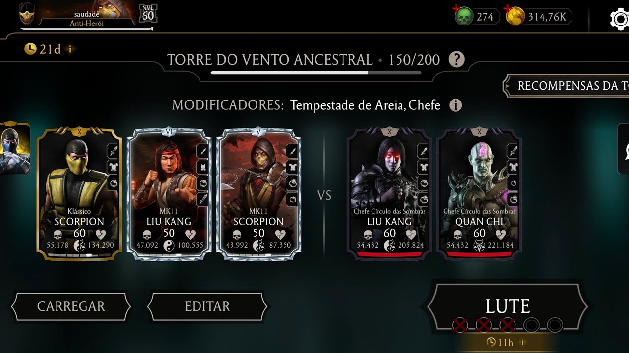 Lutas 150 a 152 torre do vento ancestral. Mk mobile 