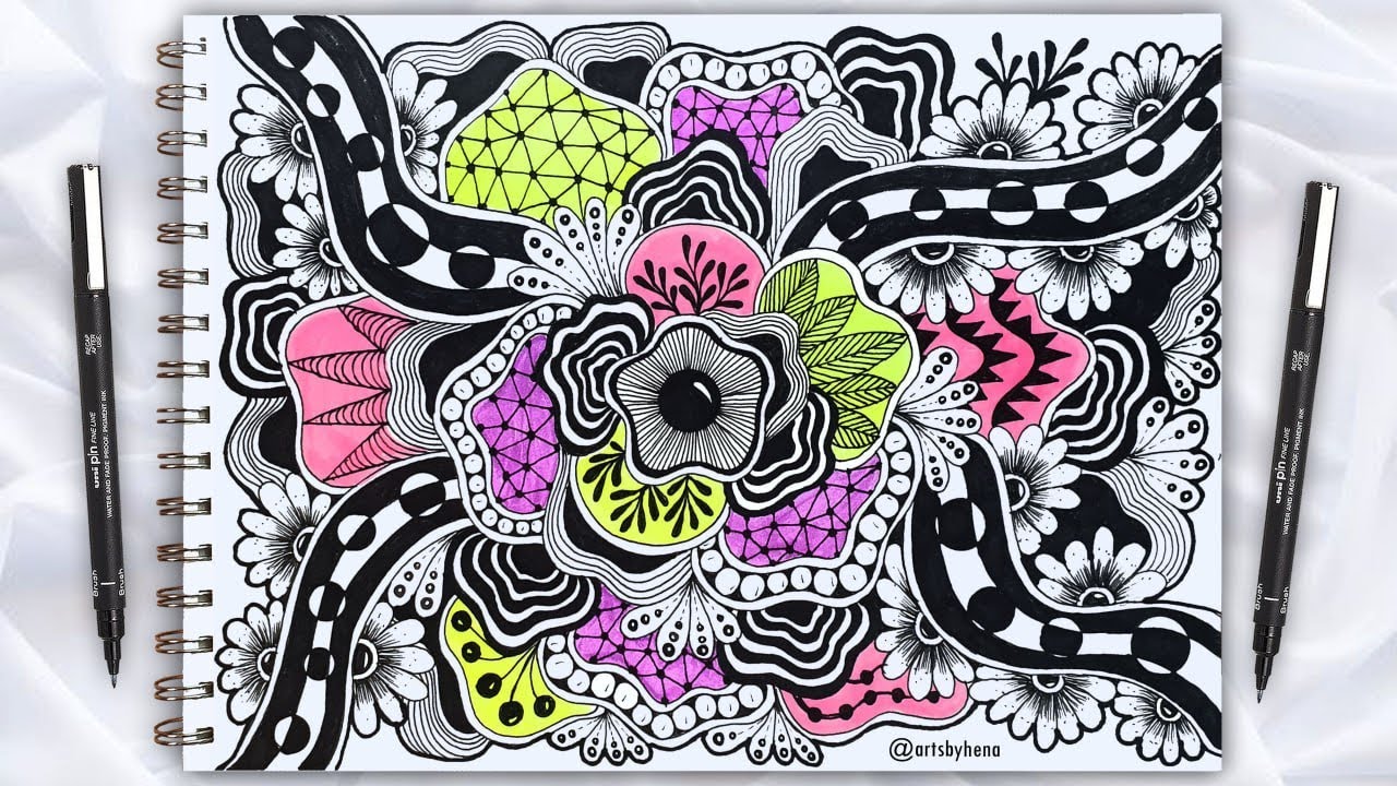 Stress - Free Art | Simple Colored Zentangle For Beginners