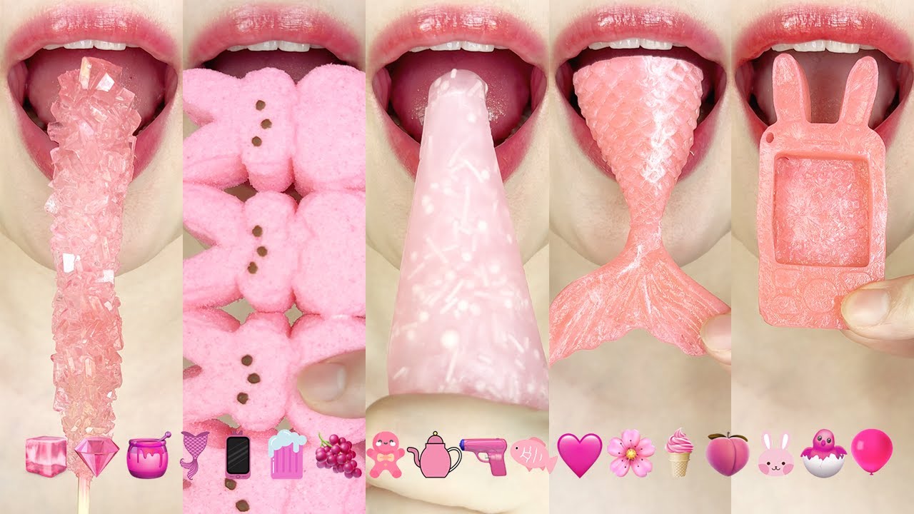 asmr (PINK FOODS) EMOJI FOOD KOHAKUTO HONEY MARSHMALLOW 분홍색 이모지 먹방 코하쿠토 꿀 마시멜로eating sounds