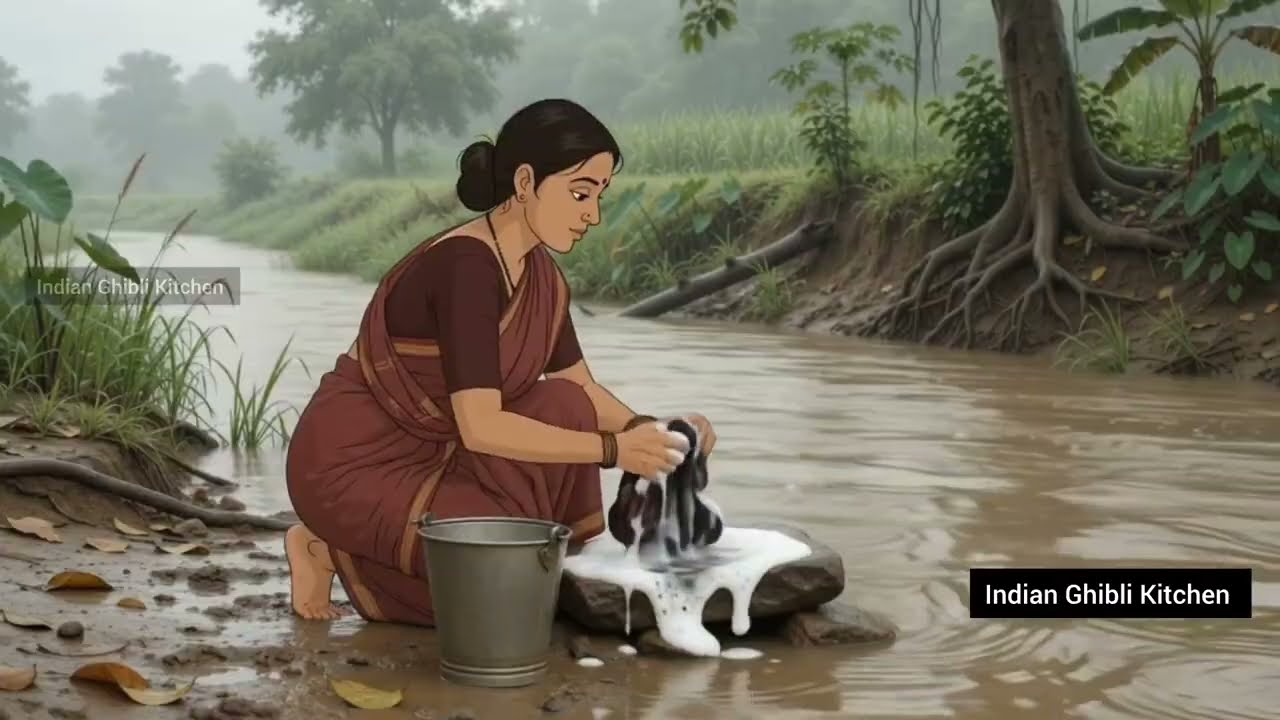 A Rainy Day in a 1990s Indian Village 🌧️ | Traditional Fish Curry & Village Life #ghibli 