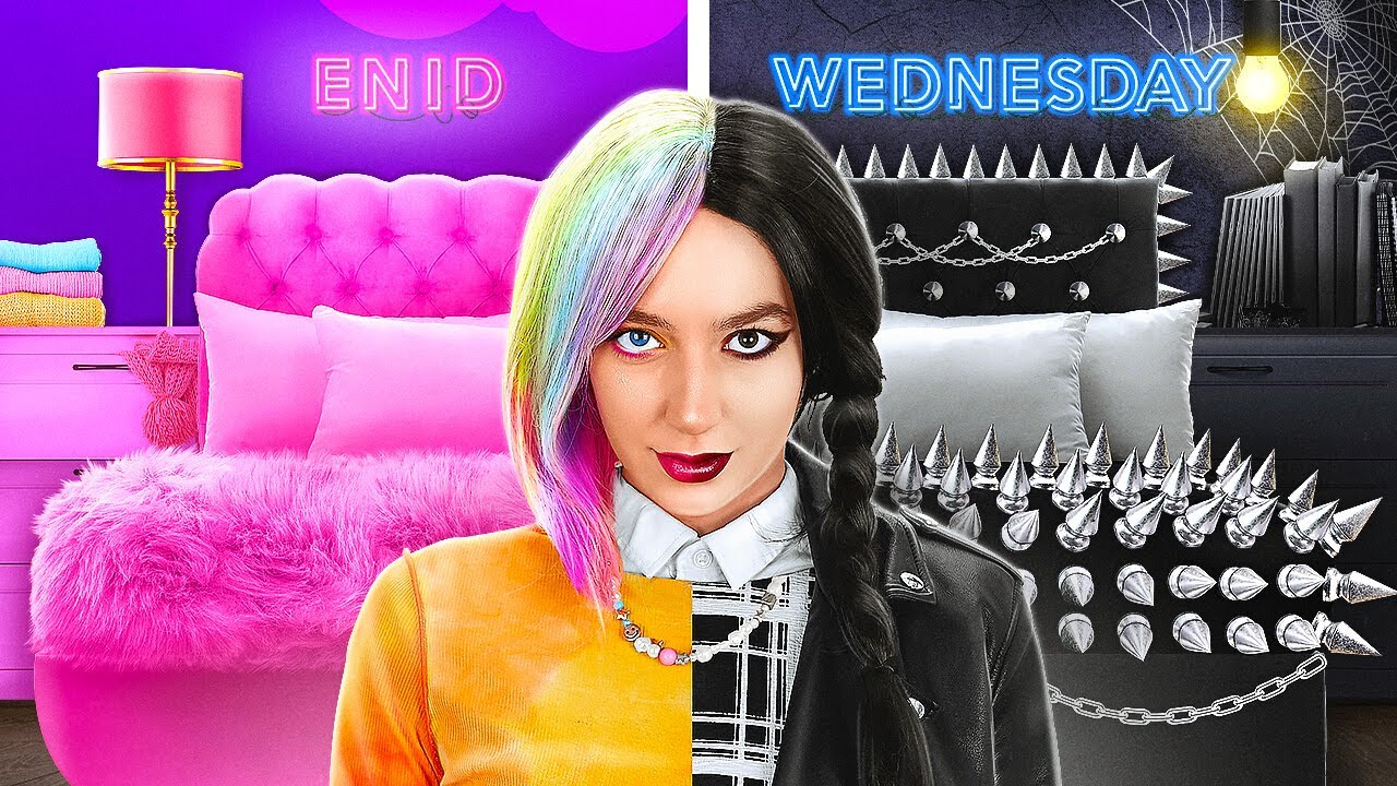 TRANSFORMARE INTERIOARĂ INCREDIBILĂ: WEDNESDAY VS ENID || Trucuri DIY extreme marca 123 GO!