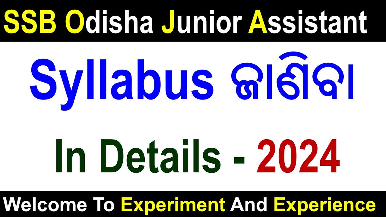 SSB Odisha Junior Assistant Syllabus 2024 | #ssbodisha #ssbodia