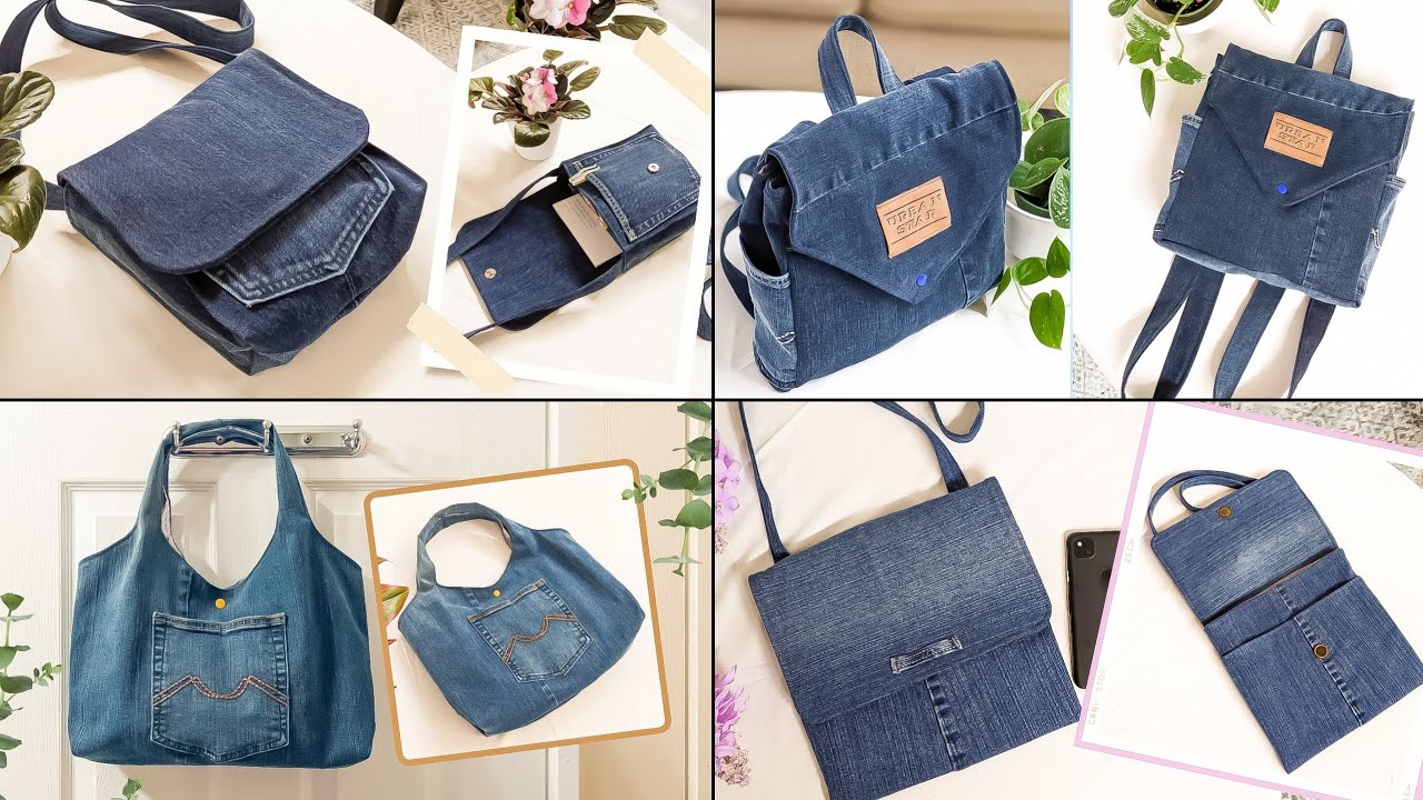 4 DIY Simple Denim Bags Out of Old Jeans | Compilation | Fast Speed Tutorial | Upcycle Craft