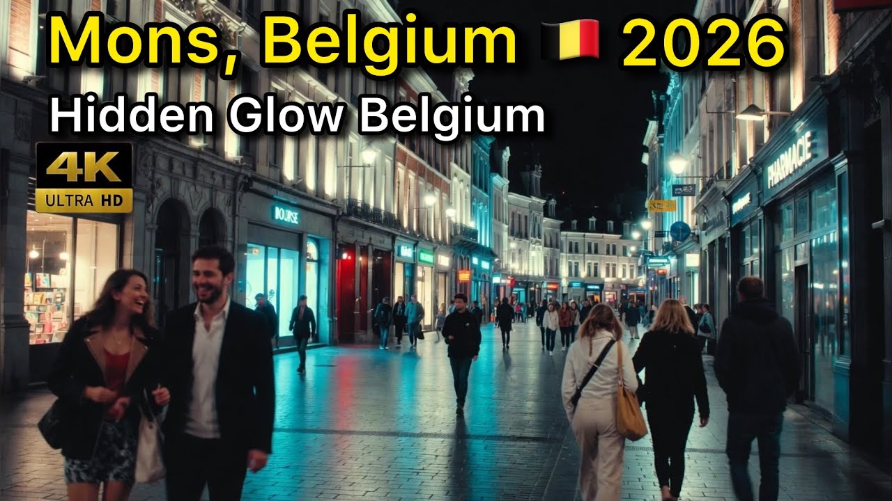 Mons Belgium Night Walk 🇧🇪 | 4K POV Walking Tour (No Talking)