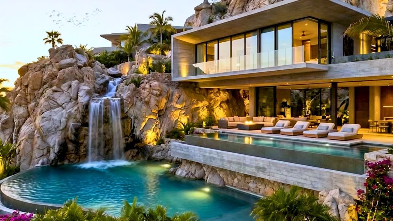 Luxury Poolside Ambience 🌴💦 Waterfall Sounds for Sleep & Deep Focus