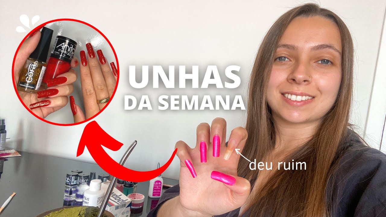 UNHAS DA SEMANA VERMELHAS DECORADAS COM GLITTER DOURADO | Deu ruim contei tudo