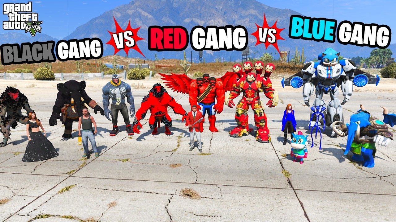 Franklin Red Gang Vs Indian Bike Driving Black Gang Vs Shinchan Blue Gang in GTA 5!