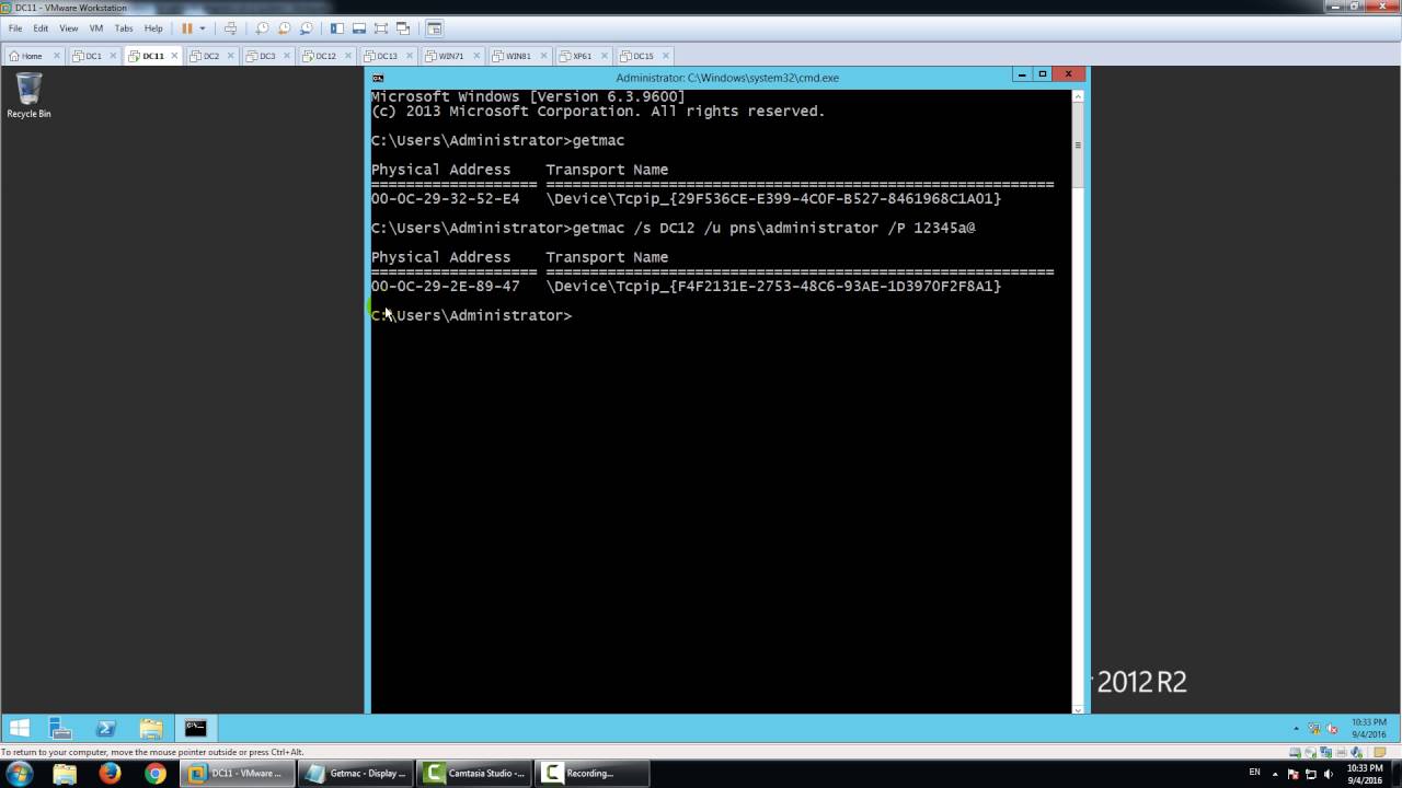 Getmac :  Display the MAC address for network adapters on a system