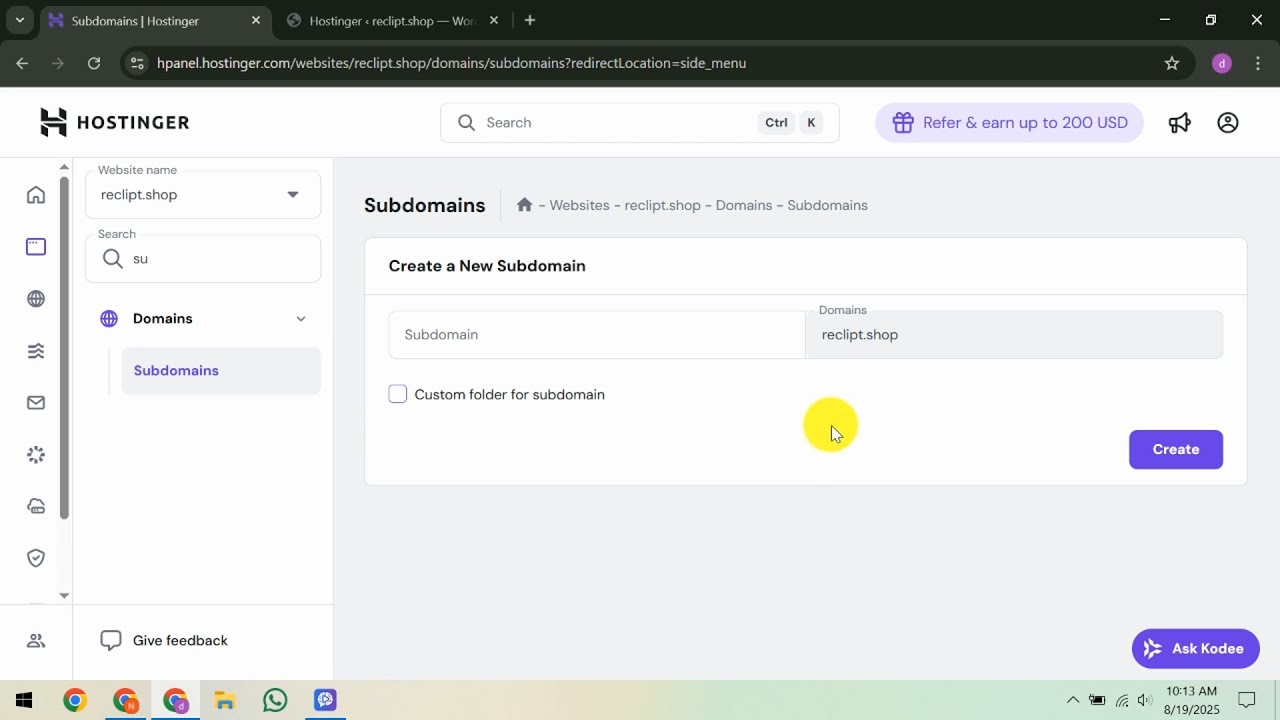 How To Create Subdomain Wildcard in Hostinger