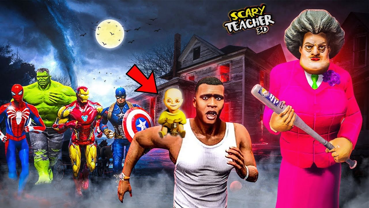 FRANKLIN AND SHINCHAN Fight With Scary Teacher School Test For Save Avengers in GTA 5 || GTA 5 TAMIL