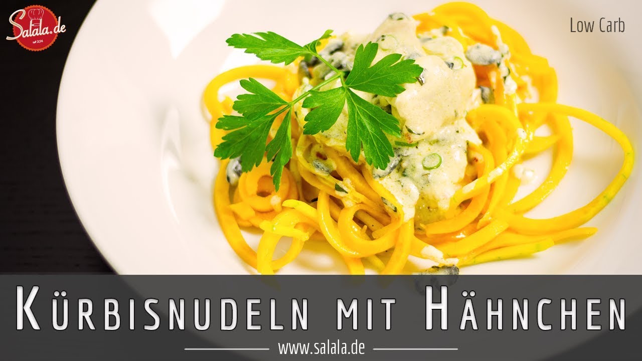 K&uuml;rbisnudeln mit Knoblauchh&auml;hnchen Gem&uuml;senudeln Low Carb Zoodlen