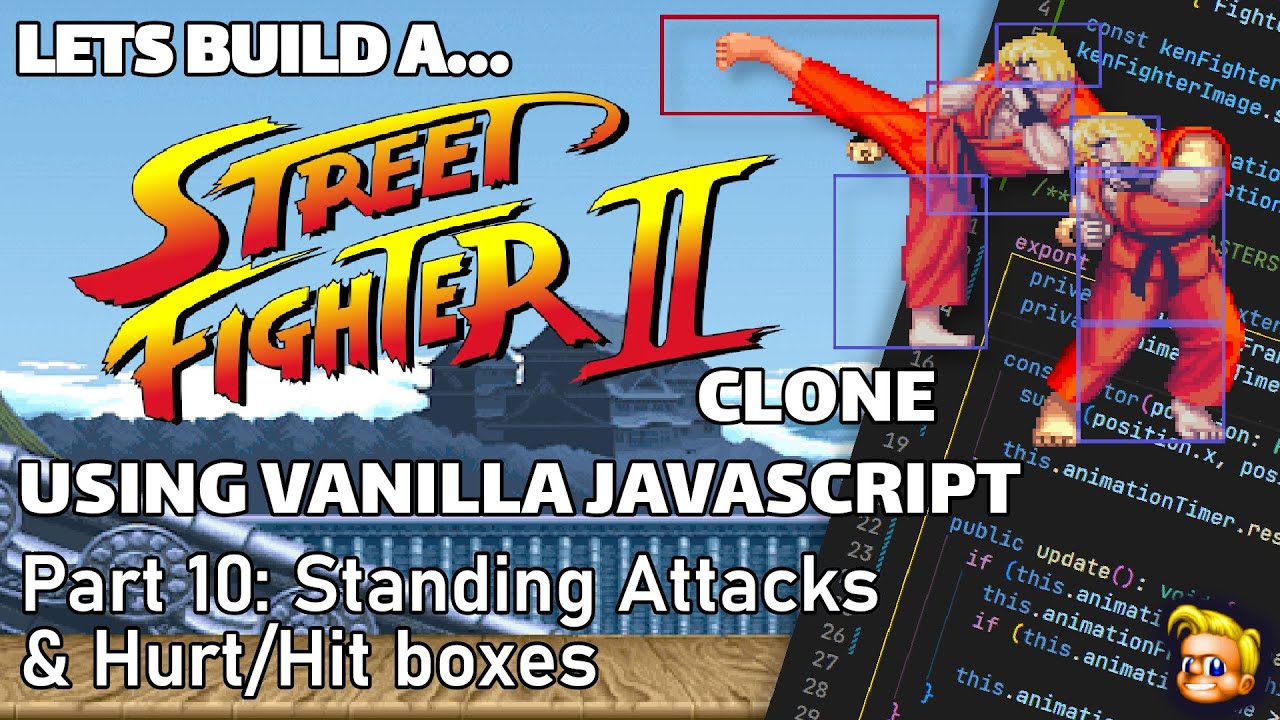 Coding a Street Fighter game | JavaScript, HTML Canvas | Standing attacks & hurt/hit boxes (Part 10)