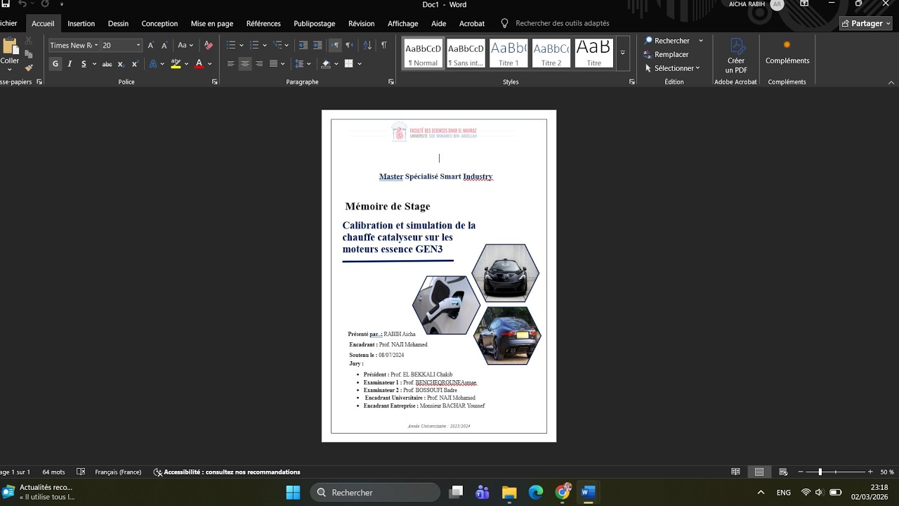 Créer une PAGE DE GARDE de rapport de stage Professionnelle