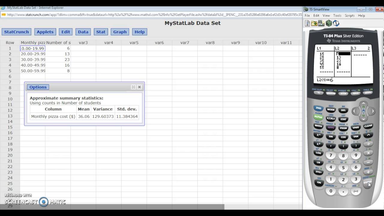 Using StatCrunch for Grouped Data