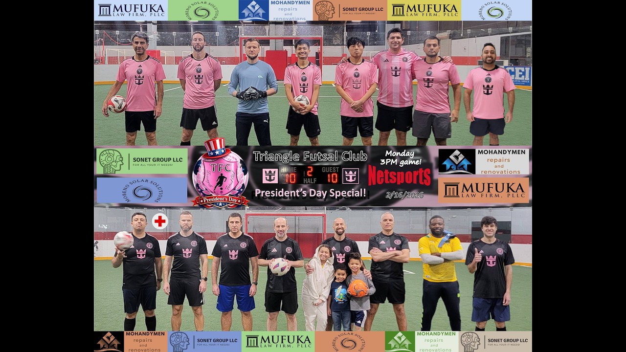2/16/2026 Monday 3:00pm - Triangle Futsal Club (TFC) - 7v7 indoor soccer (Full Game)