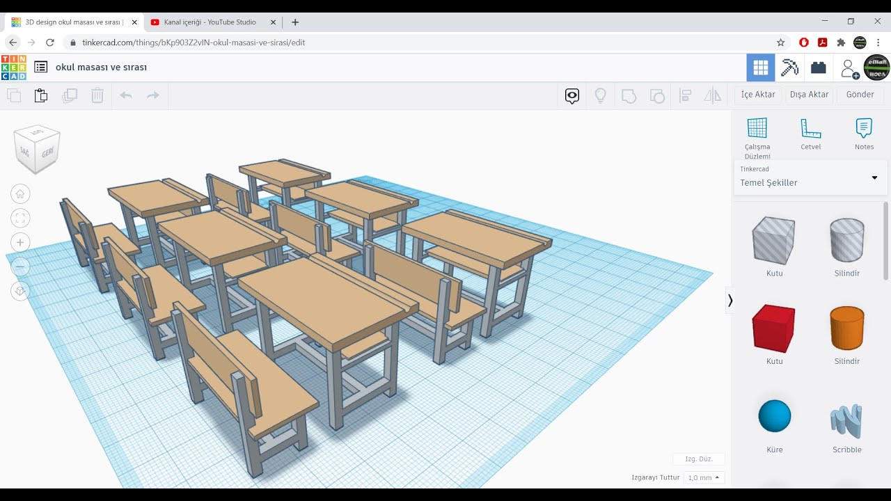 Tinkercad Uygulamaları - Okul Masası ve Sırası