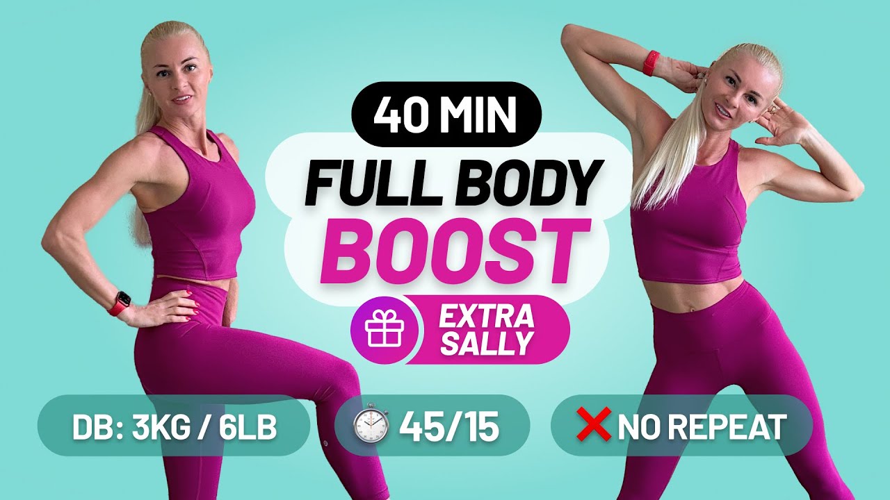 40 Min Full Body BOOST Workout with Light Weights - No Repeat, Home Workout, 45/15