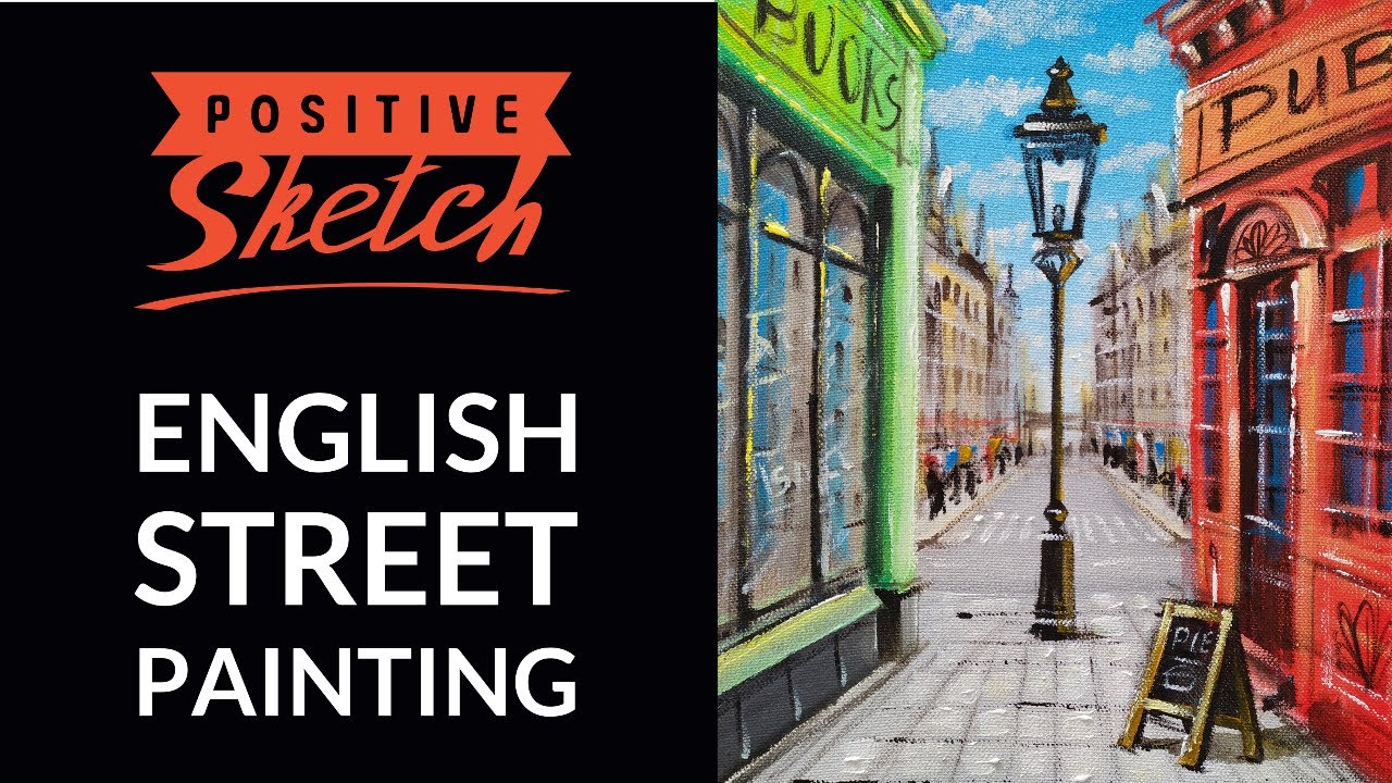 Acrylic painting tutorial, English Street, Cityscape